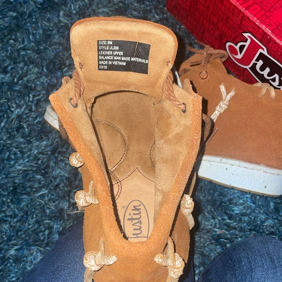 Justin Penny Brown water repellent cow suede moccasins size 8M - Picture 2 of 3